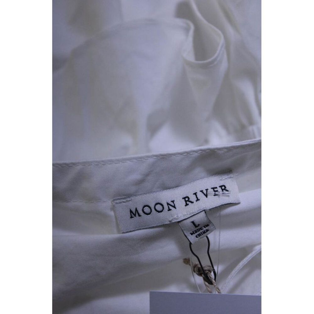 Moon River Womens White Cotton Ruffle V-Neck Puff Short Sleeve Blouse Top Size L - Picture 4 of 6